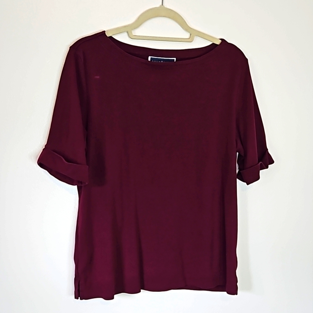 Karen Scott Women's Scoop Neck Short Sleeve Blouse XLP 100% Cotton